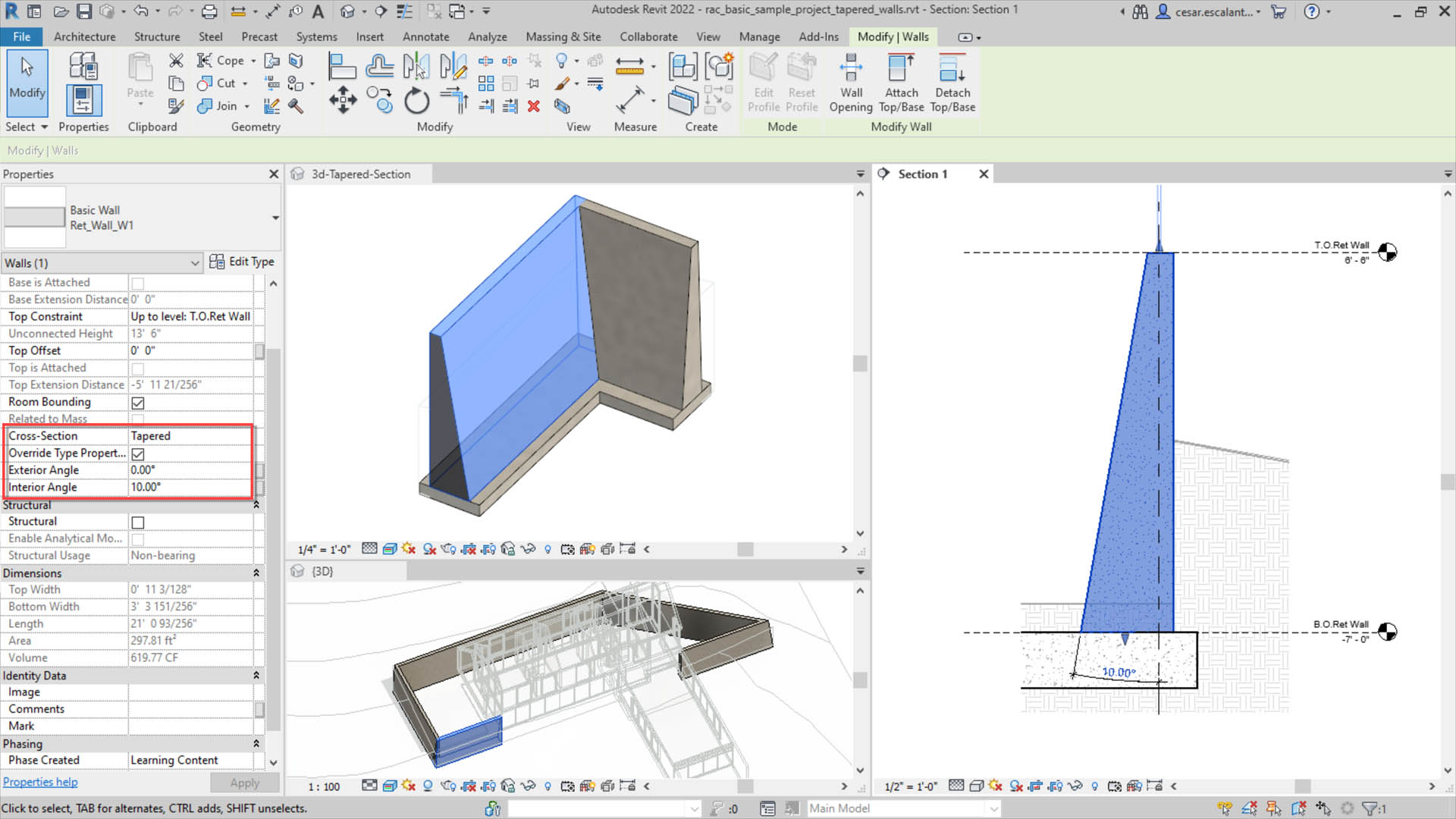 Revit 2022 tapered walls 