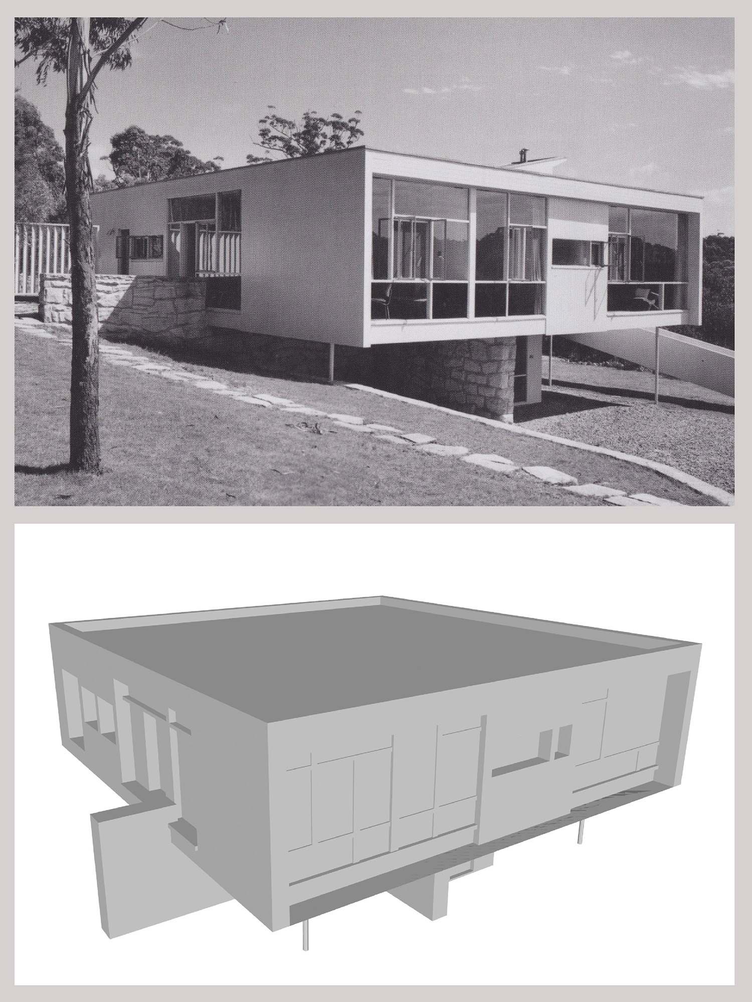 Photo of early modernist architecture, automatically converted to a 3D mesh using Kaedim, an AI that turns 2D images to 3D models