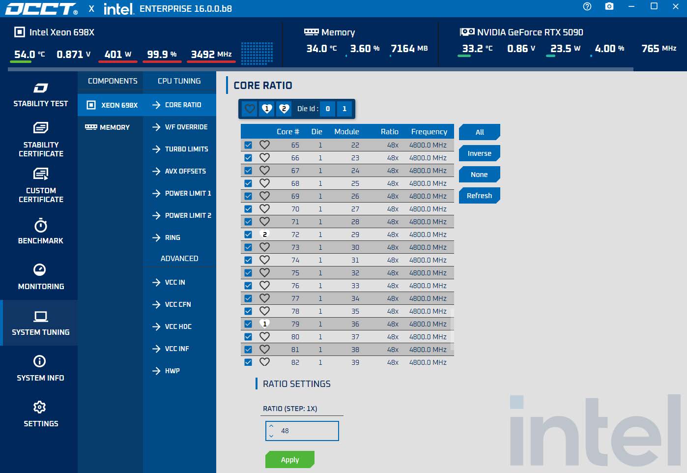 Intel Xeon 600 tuning with OCCT